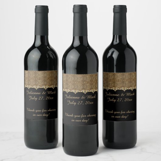 #2ヒョウ柄ゴールドダイヤモンドブリングウェディング ワインラベル (ボトル)