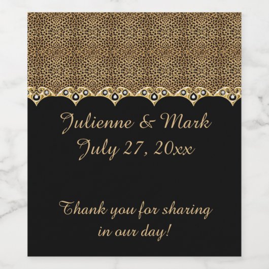 #2ヒョウ柄ゴールドダイヤモンドブリングウェディング ワインラベル (シングルラベル)