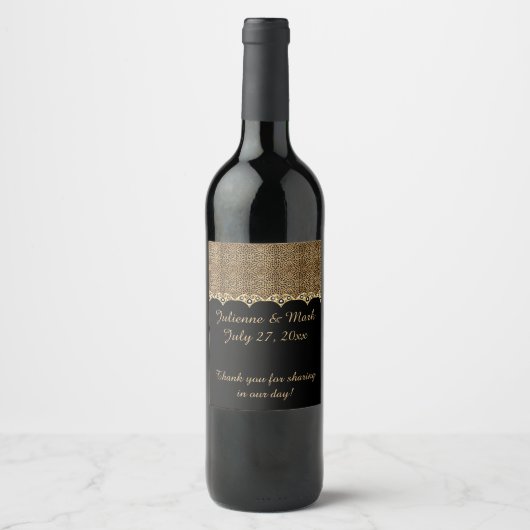 #2ヒョウ柄ゴールドダイヤモンドブリングウェディング ワインラベル (正面)