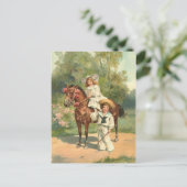 2ビクトリアン人の子供が馬のヴィンテージはがき ポストカード (スタンド正面)