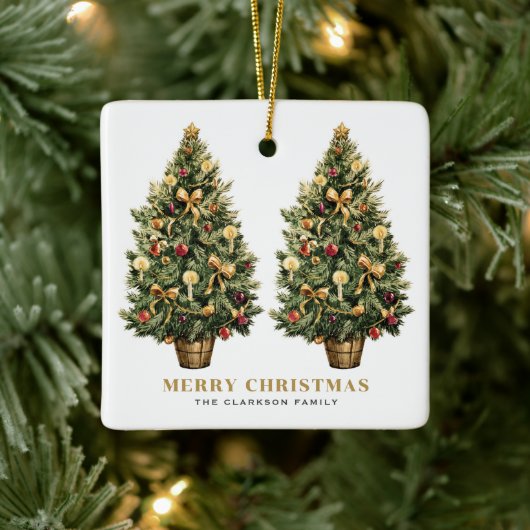 2ビンテージクリスマスツリー金ゴールドメリークリスマス セラミックオーナメント (ツリー)