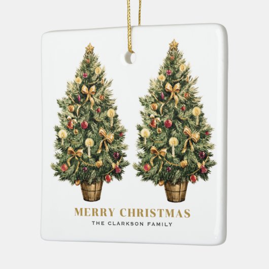 2ビンテージクリスマスツリー金ゴールドメリークリスマス セラミックオーナメント (左)