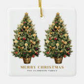 2ビンテージクリスマスツリー金ゴールドメリークリスマス セラミックオーナメント (正面)