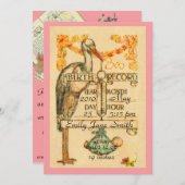 2ピンクのヴィンテージのスタイルの誕生の発表は味方しました 案内状 (正面/裏面)