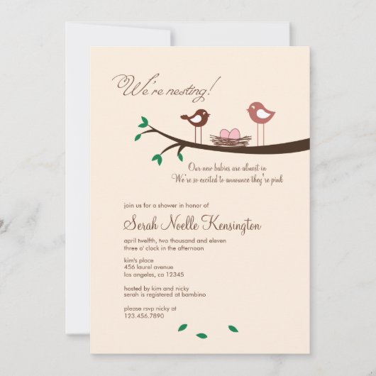 2ピンクエッグツインガールズベビーシャワー招待状 招待状 (正面)