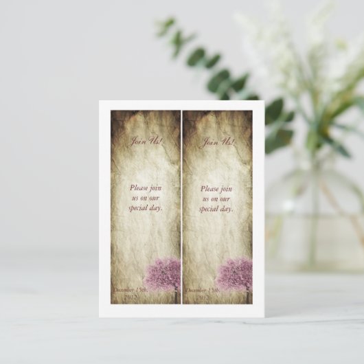 2ピンクツリーブックマーク日付の保存 ポストカード (スタンド正面)