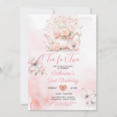 2ピンクティーバタフライパーティー用誕生日 招待状 (正面)