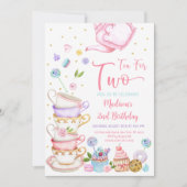 2ピンクティー用ティーパーティー誕生日 招待状 (正面)