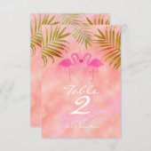 2ピンクフラミンゴスウォーターカラーテーブル番号カード 招待状 (正面/裏面)