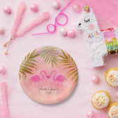 2ピンクフラミンゴスウォーターカラービーチ結婚式プレート ペーパープレート (パーティー)