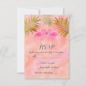 2ピンクフラミンゴスウォーターカラービーチ結婚式RSVP 出欠カード (正面)