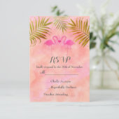 2ピンクフラミンゴスウォーターカラービーチ結婚式RSVP 出欠カード (スタンド正面)
