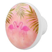 2ピンクフラミンゴビーチ水彩エレガント セラミックノブ (右)