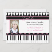 #2ピンクブラックピアノテーマスイート16誕生日 招待状 (正面)