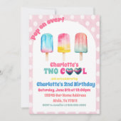 2ピンクポクールップシクルサマー誕生日 招待状 (正面)