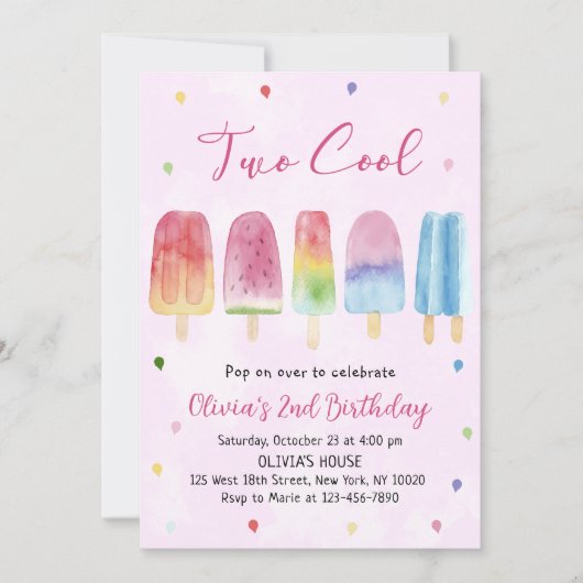 2ピンクポスクールシクルガールバースデーパーティー 招待状 (正面)