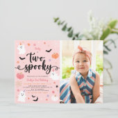 2ピンク不気味ハロウィーン幽霊2ndバースデーフォト 招待状 (スタンド正面)