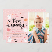 2ピンク不気味ハロウィーン幽霊2ndバースデーフォト 招待状 (正面/裏面)