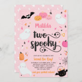 2ピンク不気味ハロウィーン幽霊2nd誕生日パーティー 招待状 (正面/裏面)