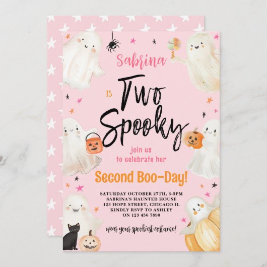 2ピンク不気味ハロウィーン誕生日衣装パーティー 招待状 (正面/裏面)
