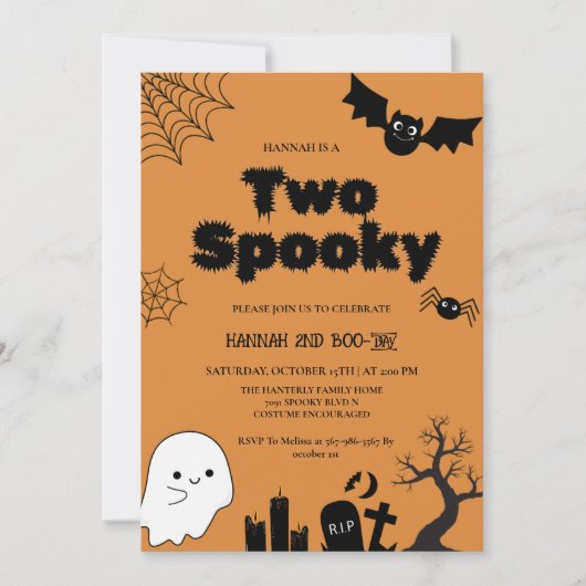 2ピンク不気味ハロウィーン2回目の誕生日パーティー 招待状 (正面)