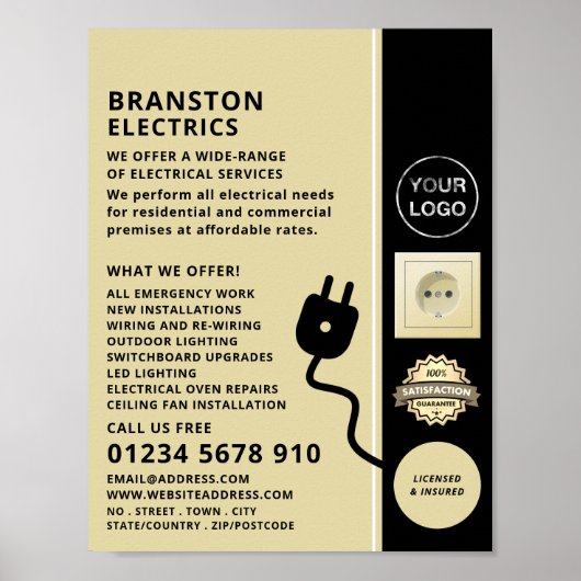 2ピン電源ソケットおよびプラグ、電気技師の広告 ポスター (正面)