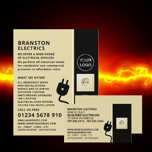 2ピン電源ソケットおよびプラグ、電気技師 名刺