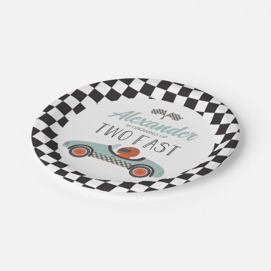 2ファストブルーレースカー誕生日 ペーパープレート (アングル)