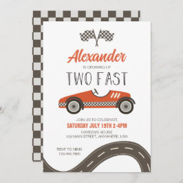 2ファストレッドレースカー誕生日招待状 招待状