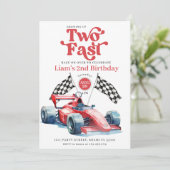2ファストレーシングボーイレッドレースカー誕生日パーティー 招待状 (スタンド正面)