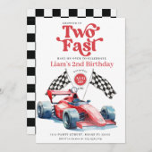2ファストレーシングボーイレッドレースカー誕生日パーティー 招待状 (正面/裏面)