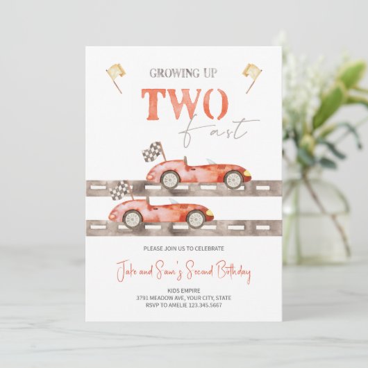 2ファストレースカーツインズ誕生日招待状 招待状 (スタンド正面)
