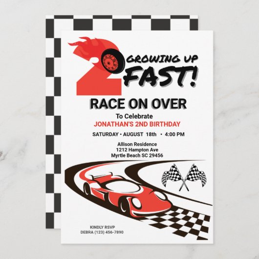 2ファストレースカーボーイ2nd誕生日パーティー 招待状 (正面/裏面)