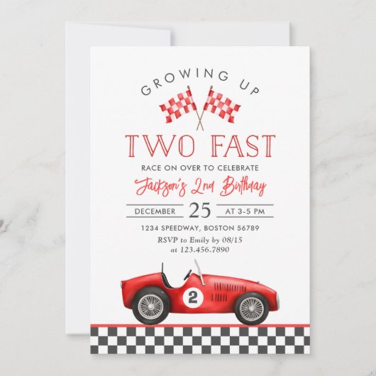 2ファストレースカーレーシングボーイ2nd誕生日 招待状 (正面)