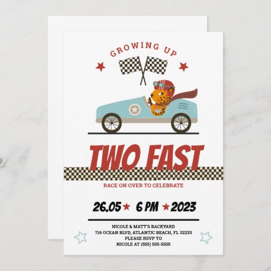 2ファストレースカー誕生日招待状 招待状 (正面/裏面)