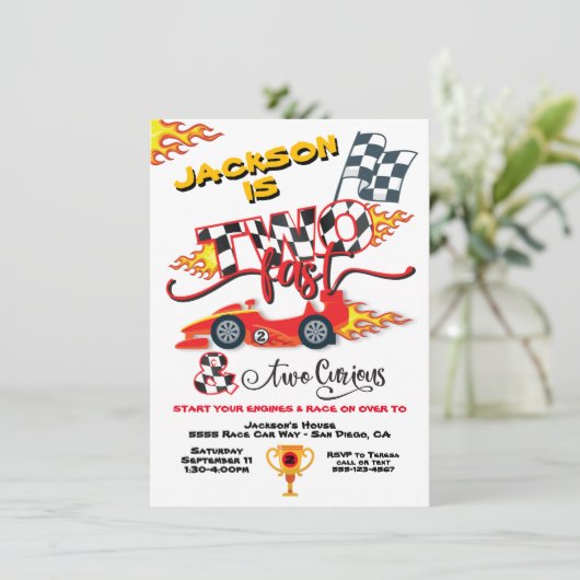 2ファストレースカー2nd誕生日パーティの招待状 招待状 (スタンド正面)