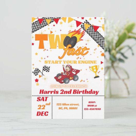 2ファストレースカー2nd誕生日パーティの招待状 招待状 (スタンド正面)