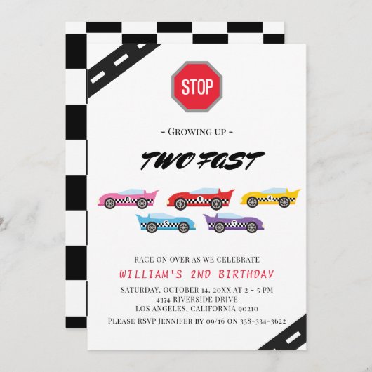 2ファストレースカー2nd誕生日招待状 招待状 (正面/裏面)