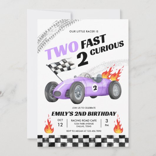 2ファストレースパープルカーセカンドレーシングガール誕生日 招待状 (正面)