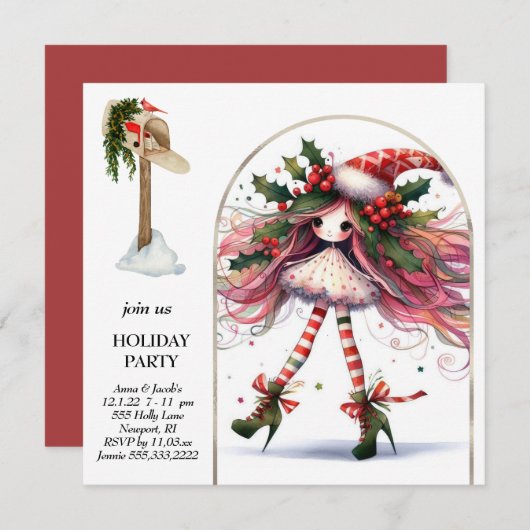 *~* 2ファンタジーかわいいスイートウーマン小妖精や小人 招待状 (正面/裏面)