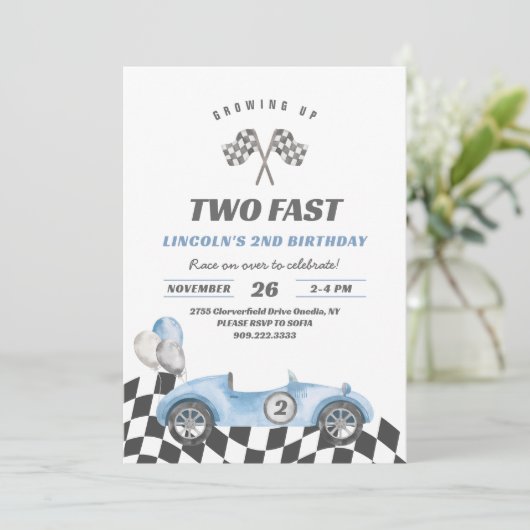 2ファーストレーシングカーヴィンテージ2nd誕生日 招待状 (スタンド正面)
