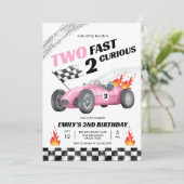 2ファーストレースクピンクカー2nd女の子誕生日 招待状 (スタンド正面)