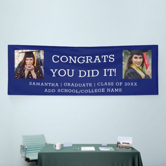 2フォトおめでとう2023年卒業ブルー 横断幕 (トレードショー)