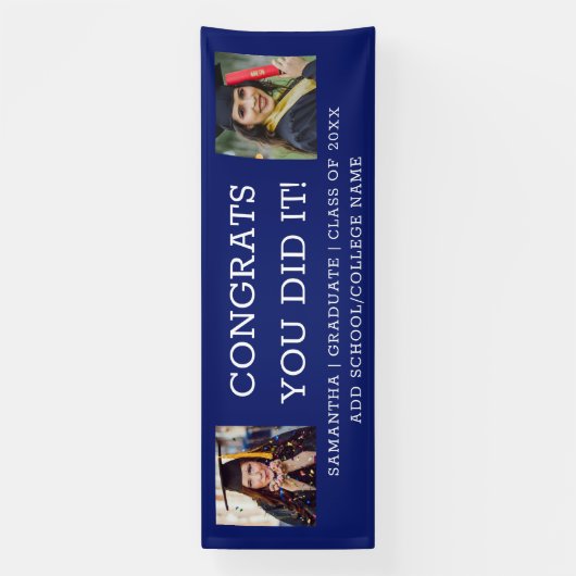 2フォトおめでとう2023年卒業ブルー 横断幕 (縦)