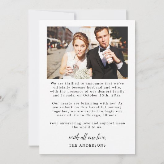 2フォトたった今結婚しましたス結婚クリスマ サンキューカード (裏面)