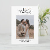 2フォトたった今結婚しましたモダンスクリプトハート結婚の 案内状 (スタンド正面)