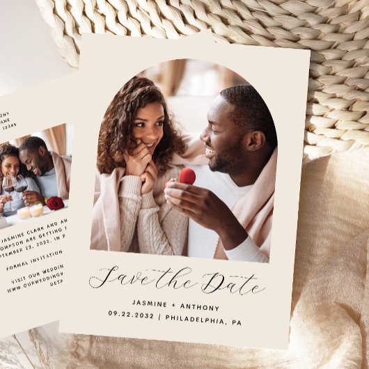 2フォトアーチベージュQRコード日付の保存 ポストカード