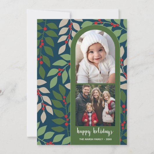 2フォトアーモダンチユーカリ枝クリスマス シーズンカード (正面)