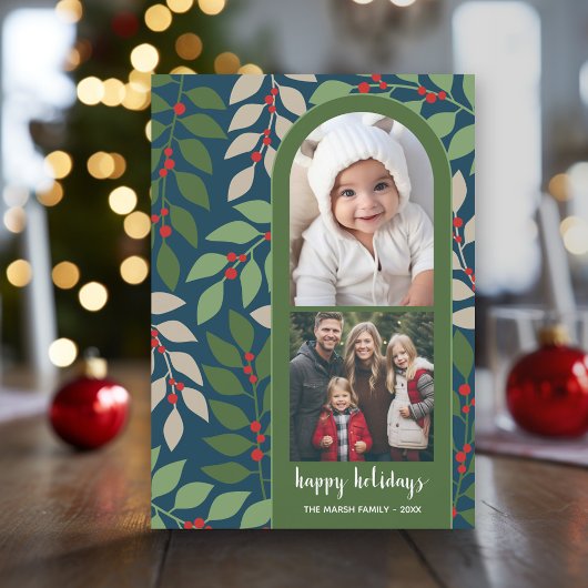 2フォトアーモダンチユーカリ枝クリスマス シーズンカード