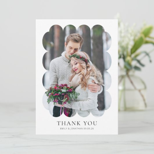 2フォトウェーブフレーム結婚新着ありがとう カード (スタンド正面)